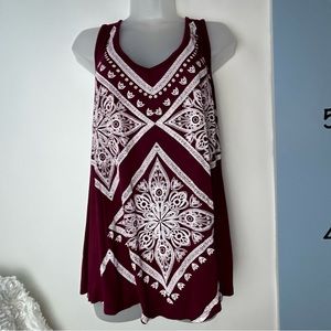 ECLA Dark Red Maroon‎ & White Paisley Print Tank Top Women's Medium